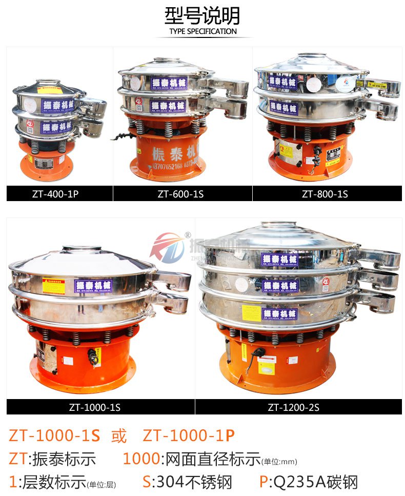 鋅粉震動篩型號說明